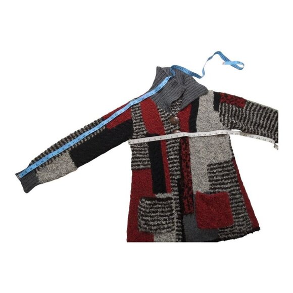 Tabask Patchwork Cardigan Handmade Alpaca Wool Lagenlook Sweater Jacket Size S - Picture 5 of 10
